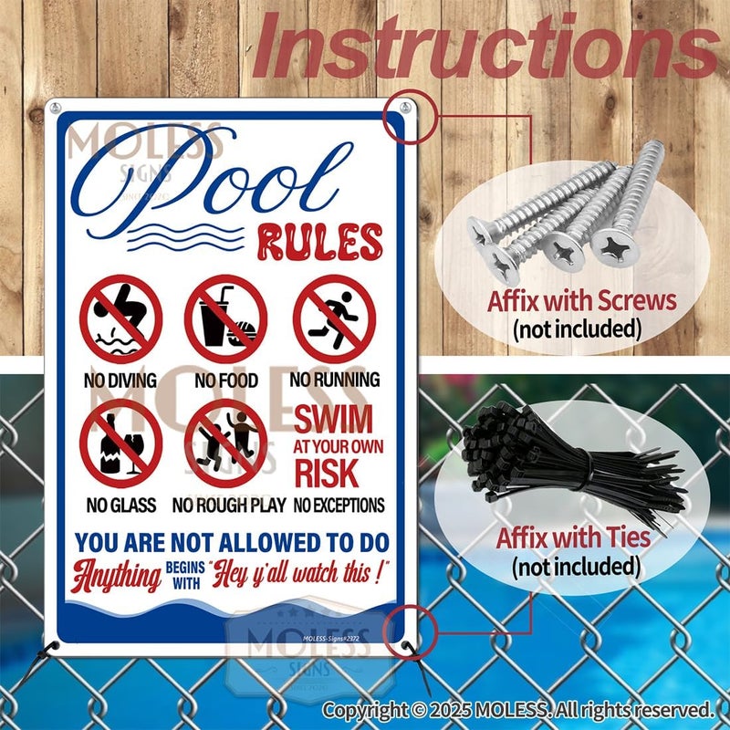 MOLESS 2 Pack Pool Signs – 12x8 Inch Welcome To Our Ool & Funny Pool Rules Sign Safety, Durable 0.040 Aluminum, Easy to Mount, PSP-2401 - Image 4